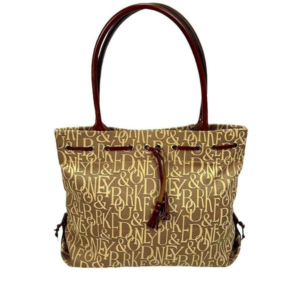 Dooney & Bourke Handbags - Dooney & Bourke Vintage Signature Tassel Tote Tan / Cream Canvas Leather…